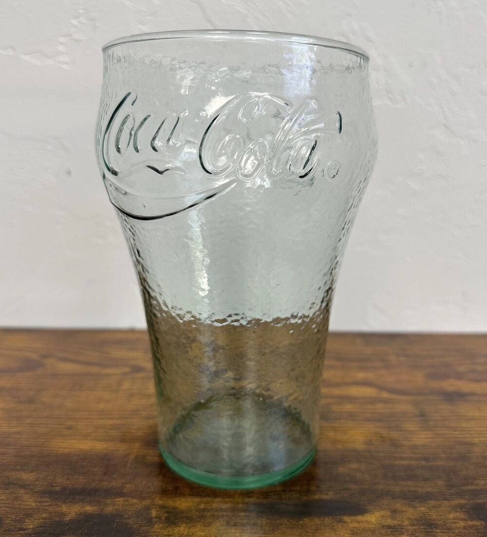Vintage Green Pebbled Glass Embossed Coca-Cola Coke Soda Drinking Glass 32 Oz